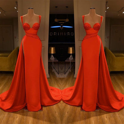 Beautiful Red Starps Sweetheart Long Prom Dress With Split