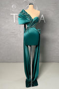 Wunderschönes kurzes grünes One-Shoulder-Ballkleid aus Spitze