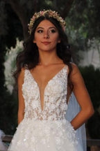 Magnifique robe de mariée en tulle, sans manches, coupe trapèze, longueur au sol, avec traîne de chapelle