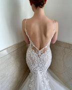 Beautiful Spaghetti-Straps Lace Wedding Dress On Sale Mermaid Dresses for Weddings