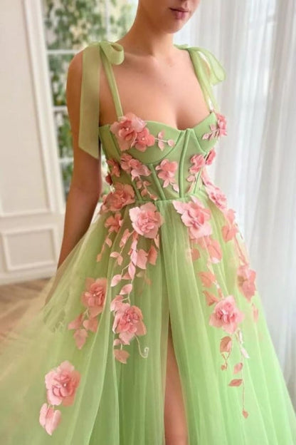 Hermosos vestidos de noche de red suave, sin mangas, con tirantes finos y corte en A, con abertura en la parte delantera