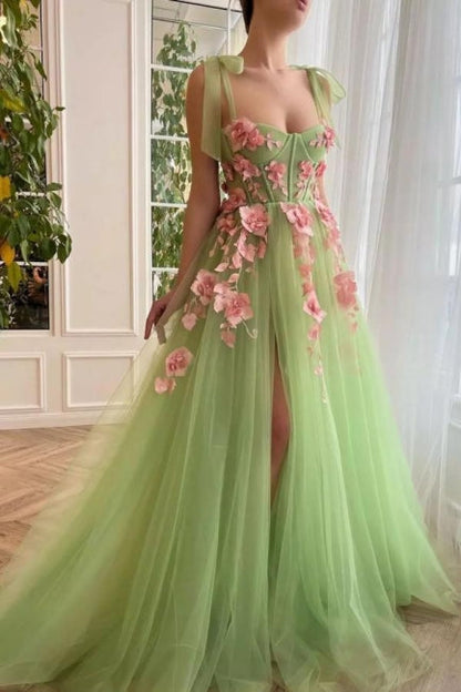 Hermosos vestidos de noche de red suave, sin mangas, con tirantes finos y corte en A, con abertura en la parte delantera