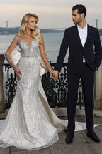 Bellissimo abito da sposa senza spalline a cuore a sirena con strascico a cappella