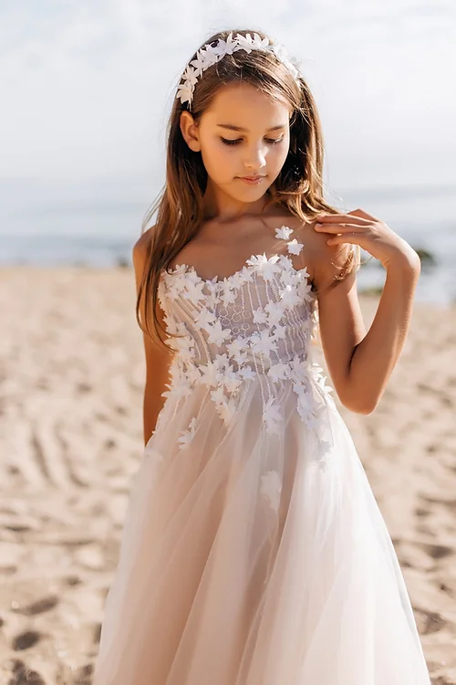 Beautiful White A Line Sleeveless Appliques Flower Girl Dress