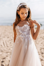 Beautiful White A Line Sleeveless Appliques Flower Girl Dress