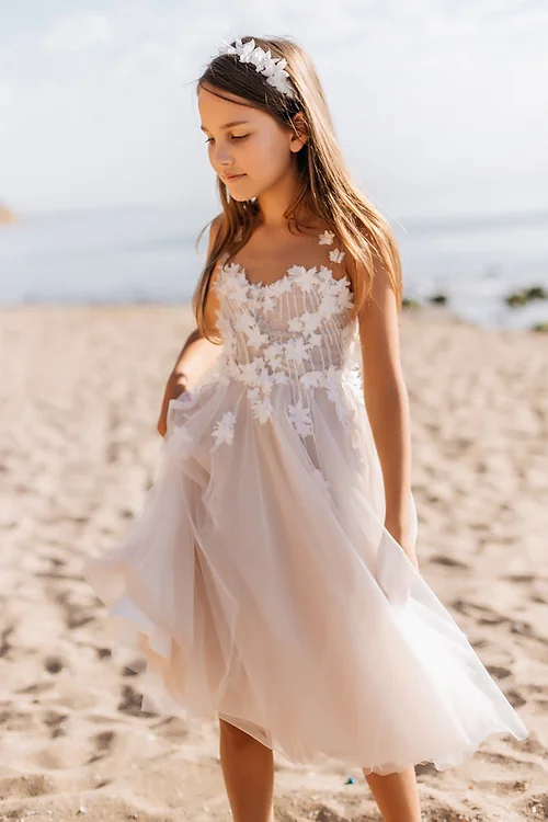 Beautiful White A Line Sleeveless Appliques Flower Girl Dress