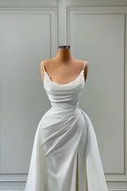 Beautiful White Long A-line Spaghetti Straps Wedding Dresses With Beads