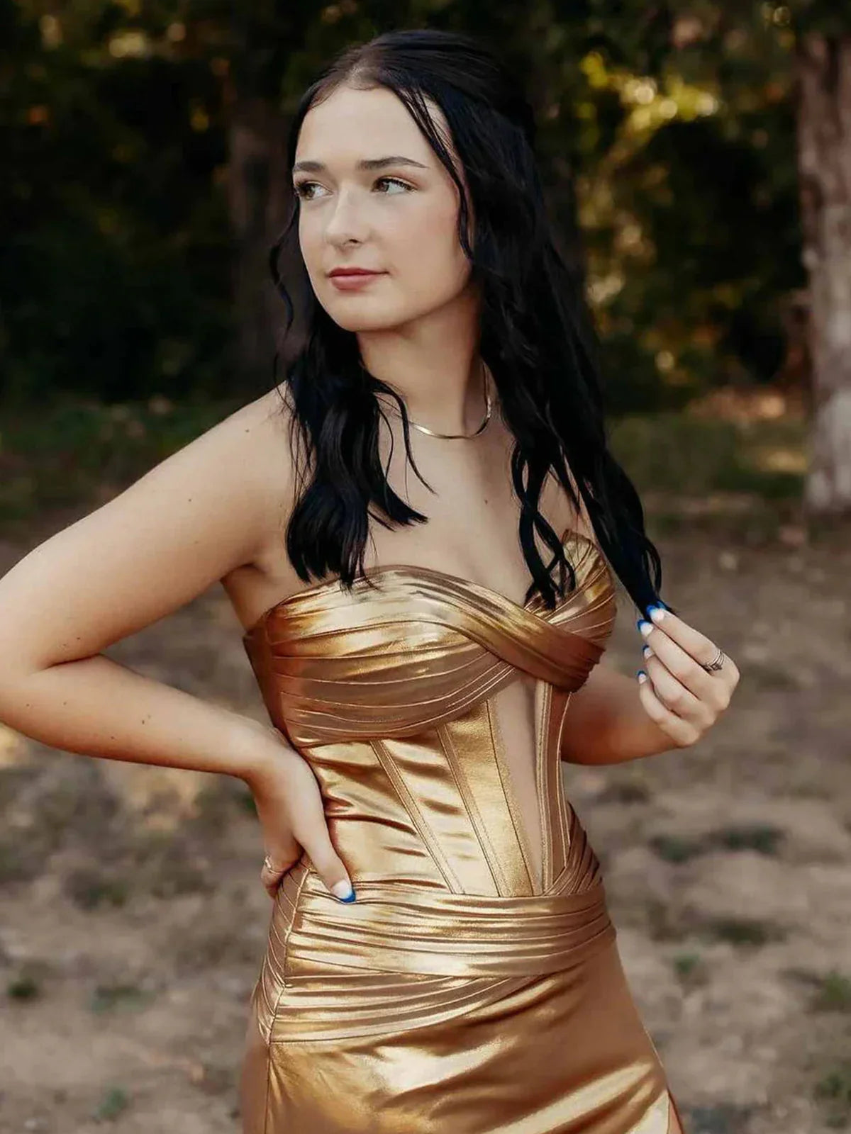 Bencelina | Robe longue de bal verte métallique sirène à décolleté en cœur avec fente