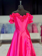 Benson | Abito da ballo fucsia con corpetto a corsetto e scollo a spalle scoperte a linea ad A