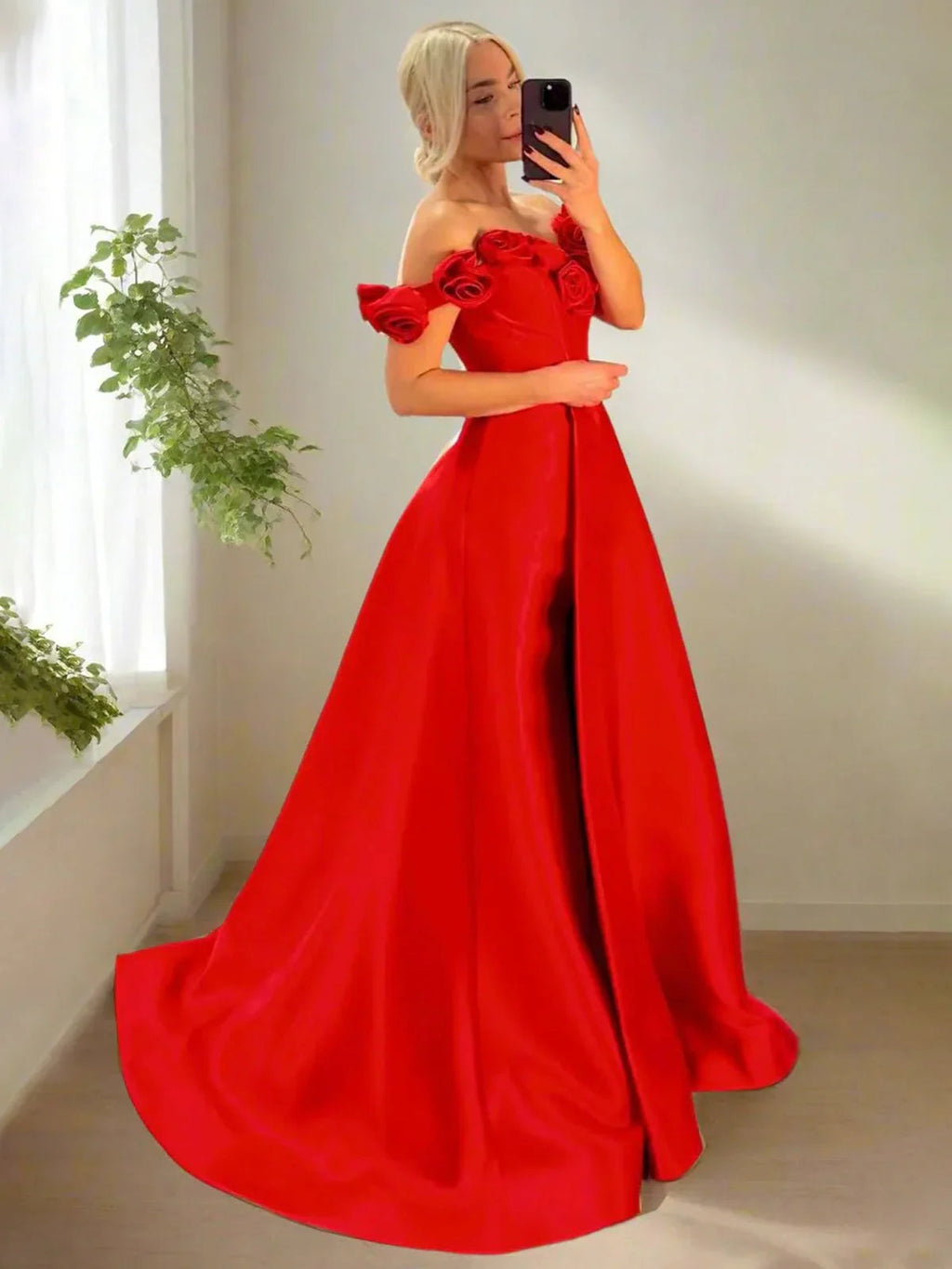 Benson | Abito da ballo fucsia con corpetto a corsetto e scollo a spalle scoperte a linea ad A