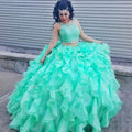 Best Long Ball Gown Two Piece Jewel Organza Quinceanera Dress