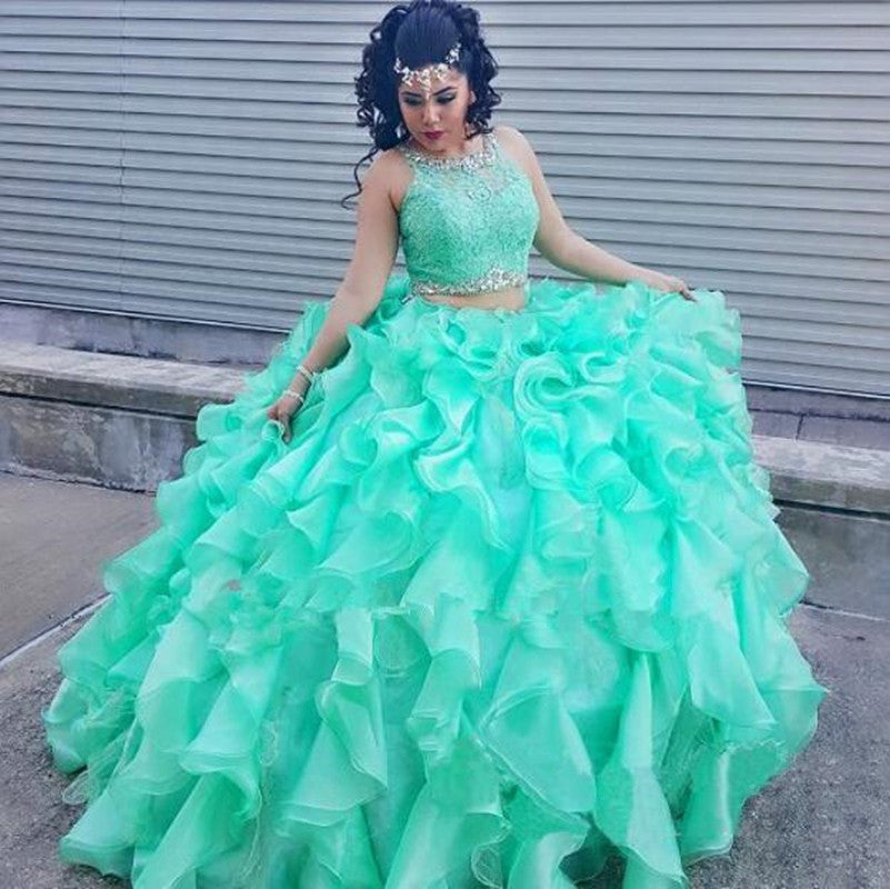 Best Long Ball Gown Two Piece Jewel Organza Quinceanera Dress