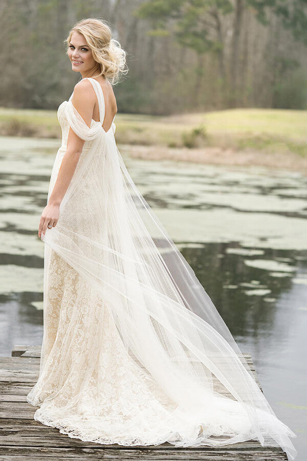 El mejor vestido de novia largo de tul con encaje