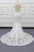 Meilleures appliques à bretelles spaghetti robe de mariée élégante sirène
