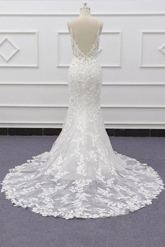 Meilleures appliques à bretelles spaghetti robe de mariée élégante sirène