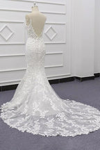 Meilleures appliques à bretelles spaghetti robe de mariée élégante sirène