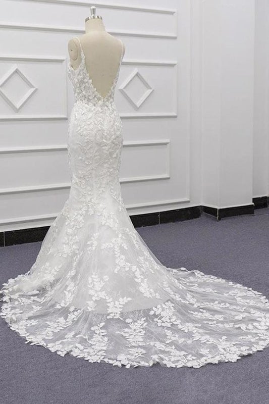 Meilleures appliques à bretelles spaghetti robe de mariée élégante sirène