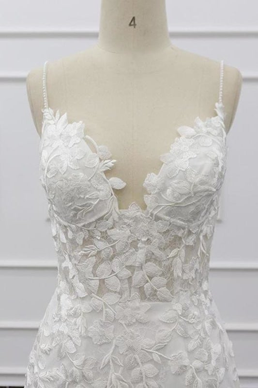Meilleures appliques à bretelles spaghetti robe de mariée élégante sirène