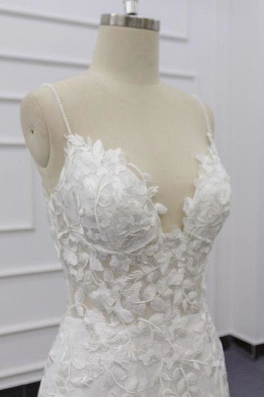 Meilleures appliques à bretelles spaghetti robe de mariée élégante sirène