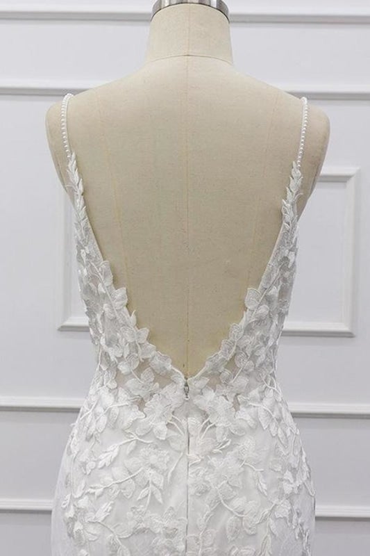 Meilleures appliques à bretelles spaghetti robe de mariée élégante sirène