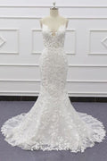 Meilleures appliques à bretelles spaghetti robe de mariée élégante sirène