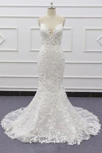 Meilleures appliques à bretelles spaghetti robe de mariée élégante sirène