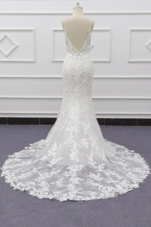 Migliore Abito da Sposa con Applicazioni e Spalline Sottili a Sirena