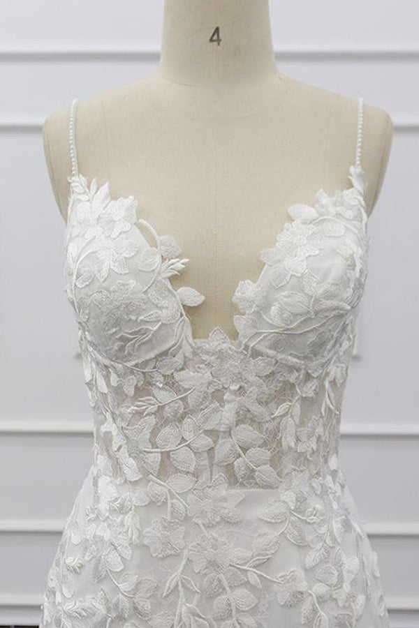Meilleure robe de mariée sirène avec appliques et bretelles spaghetti