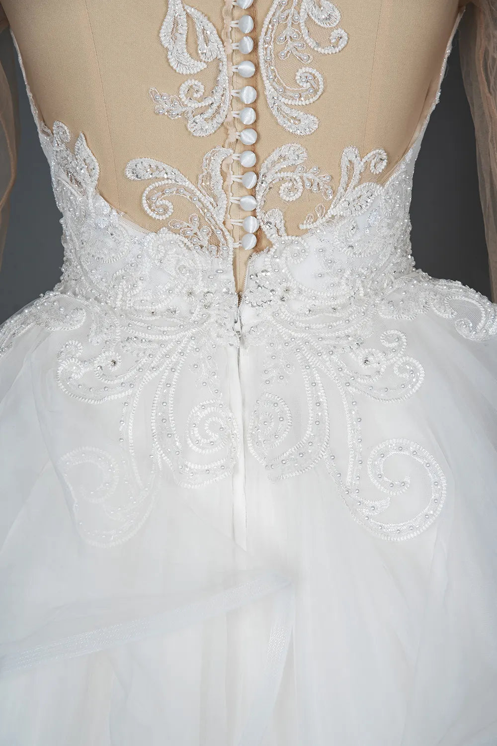 Chic Ruffled Ball Gown Long Sleeve Wedding Dress With Lace Appliques