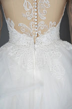 Chic Ruffled Ball Gown Long Sleeve Wedding Dress With Lace Appliques