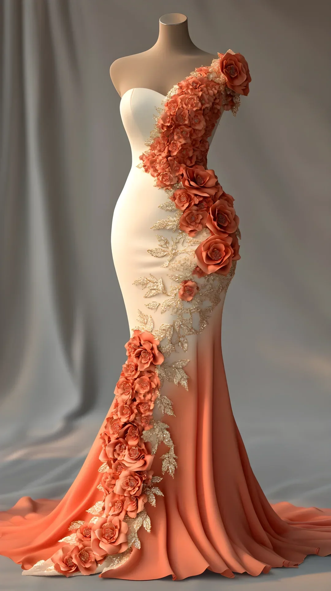 Hübsche Pfingstrosen-Blumenapplikationen Chiffon-Abendkleid Meerjungfrau Langes Festkleid Y8565