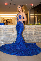 Biztunnel Favoloso Abito da Sera Asimmetrico in Tulle e Pizzo a Coda di Sirena Lunga con Gioielli