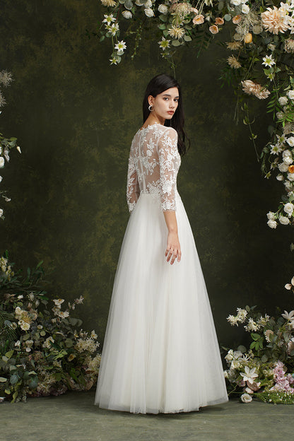 Vestidos de novia largos de gasa con escote en forma de A y mangas de Biztunnel