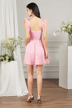 Biztunnel Rosa Kurzes A-Linie Herzausschnitt Tüll Perlenbesetztes Ballkleid