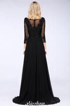 Robe de demoiselle d'honneur noire à perles, manches trois quarts, appliques en ligne trapézoïdale, robe de fête en tulle