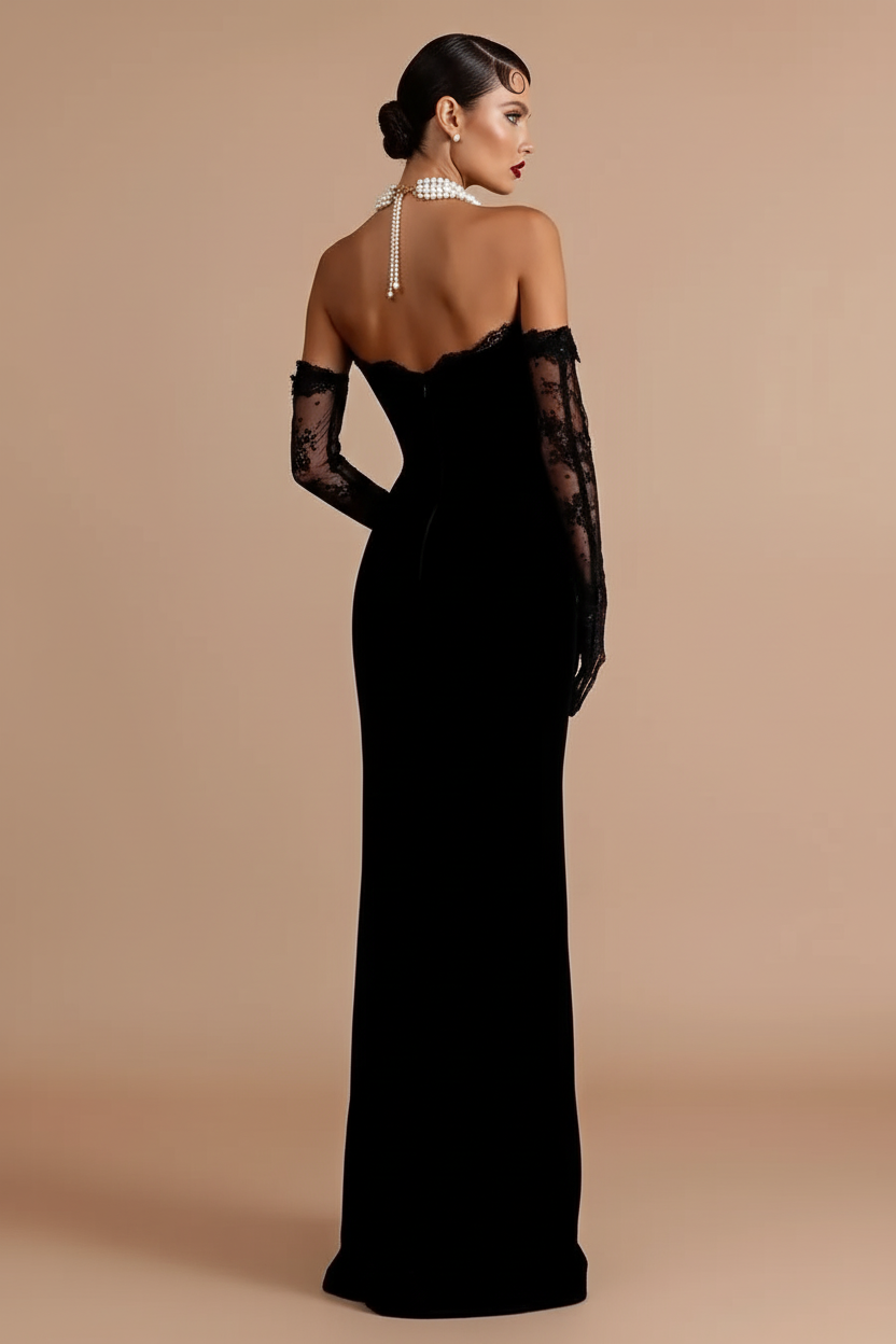 Custom Strapless Long Mermaid Prom Dress With Split And Matching Gloves