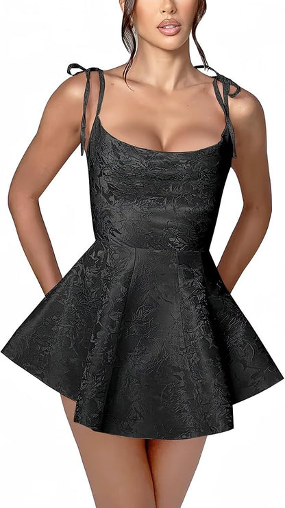 A-Linie Kurzes Homecoming-Kleid Spaghettiträger Satin Ärmelloses Partykleid Jacquard Partykleider