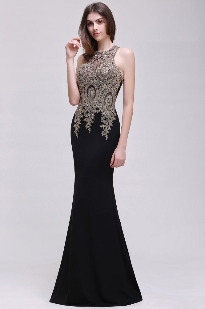 Robes de bal sirène avec appliques en dentelle noire
