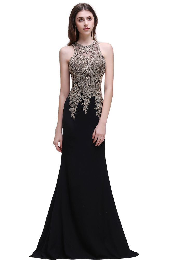 Robes de bal sirène avec appliques en dentelle noire