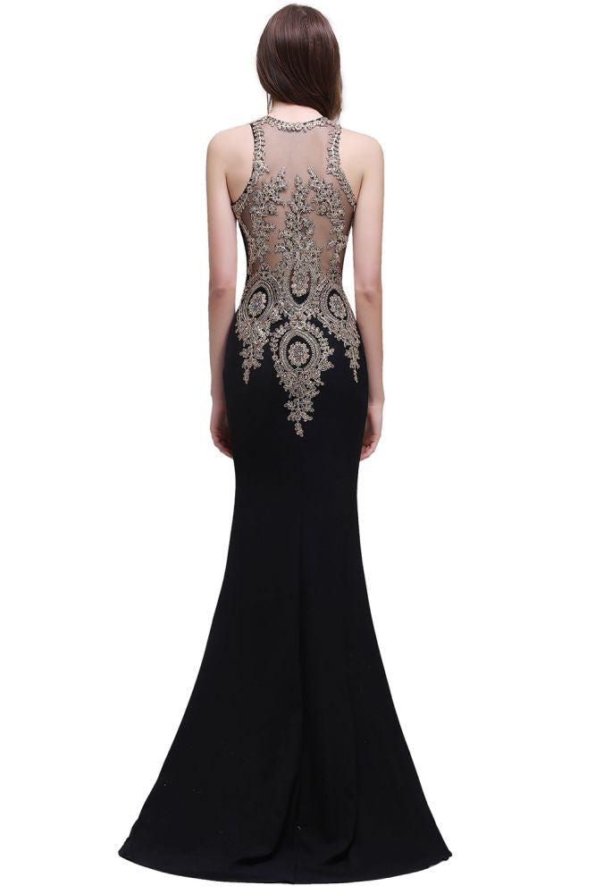 Robes de bal sirène avec appliques en dentelle noire