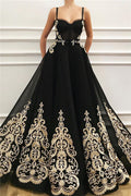 Abito lungo nero a linea ad A con scollo a cuore in tulle nero per ballo con tasche
