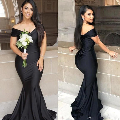 Schwarzes langes schulterfreies rückenfreies Meerjungfrau-Ballkleid