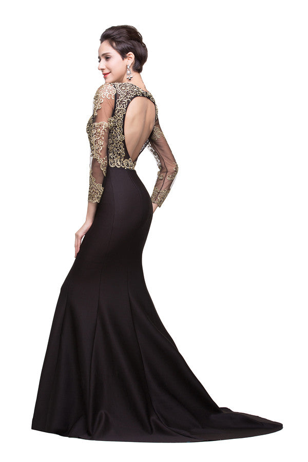 Robes de soirée formelles à encolure ronde et longueur balayage sirène noire