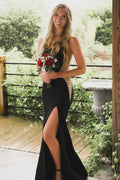 Beatrix | Robe de bal longue noire bustier sirène avec découpe et corset fendu