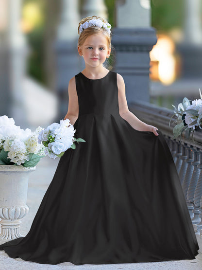 Robe de demoiselle d'honneur de première communion en satin et dentelle coupe A-line 