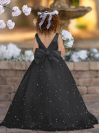 Floor Length V Neck Satin Tulle Princess Flower Girl Dress