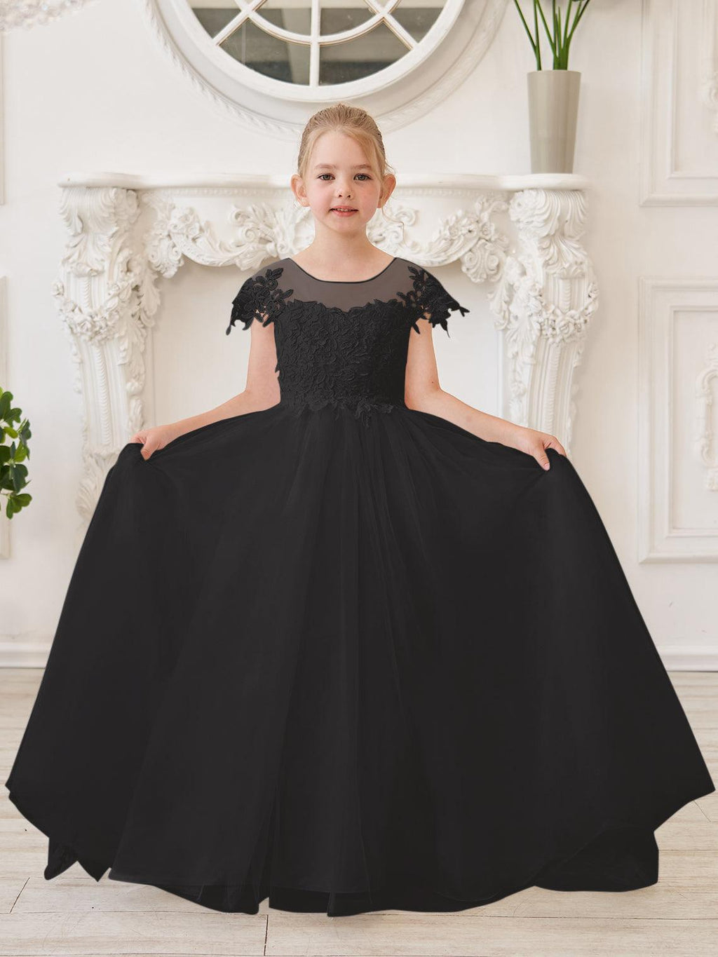 Ivory Lace Tulle First Communion Flower Girl Dress With Detachable Train