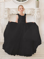 Elegant White Tulle Flower Girl Applique Lace Dress With Sweep Train