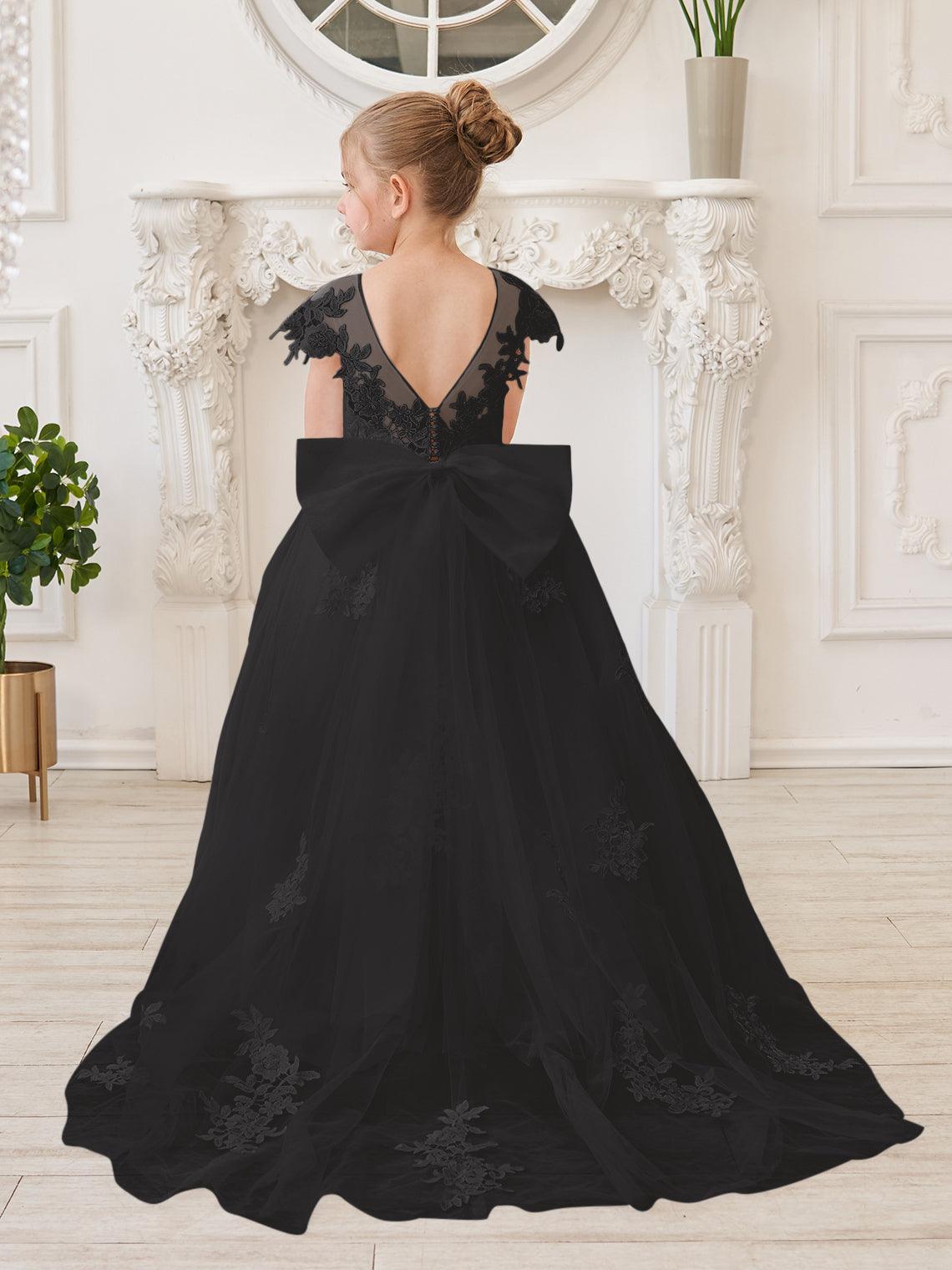 Ivory Lace Tulle First Communion Flower Girl Dress With Detachable Train - photo 1