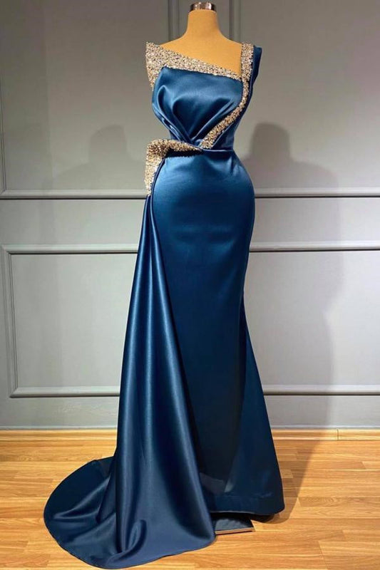 Vestido de noche azul Vestidos de fiesta largos con purpurina